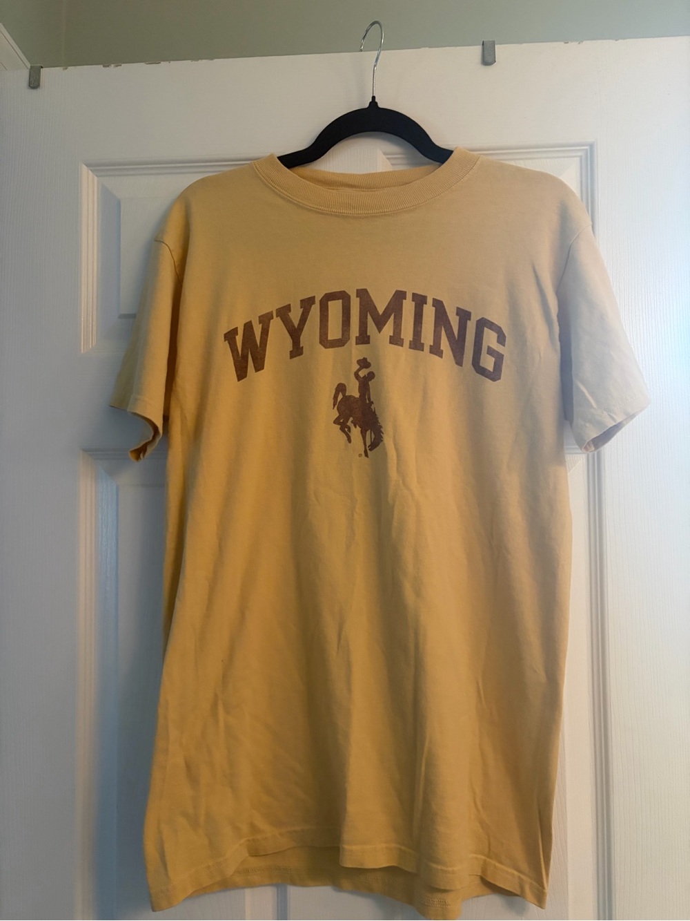 Champion Wyoming Short-Sleeve Tee in Pale Yellow with Brown Logo
